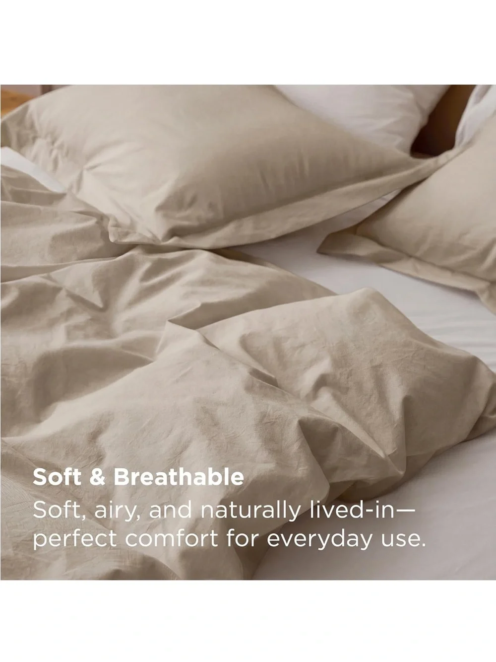 NEW Bedsure 100% Washed Cotton Duvet Cover Set. Frosted Almond Minimalist Beddin